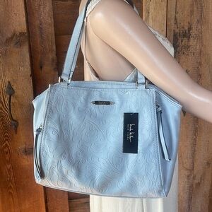 Nicole Miller, baby blue shoulder bag, paisley silver brand new with tags
